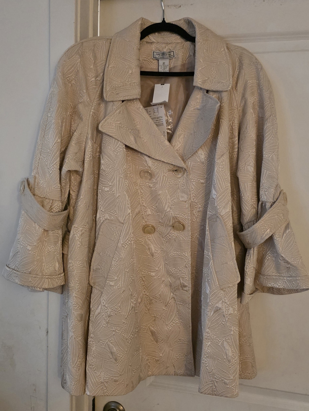 Textured Cream Double-Breasted Trench Coat by Simon'ton Says.
